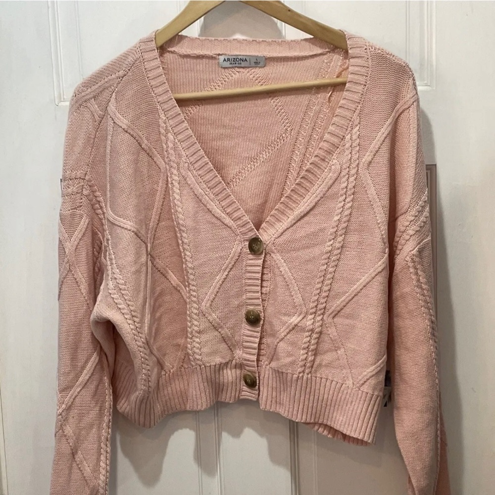 Arizona Jean Company Rosewater Cropped Cardigan Sweater Women's Size L